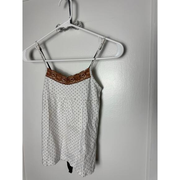 Vintage Y2K Cherokee White Brown Polka Dot Babydoll Cami Tank Top Ribbon Small - Picture 2 of 8